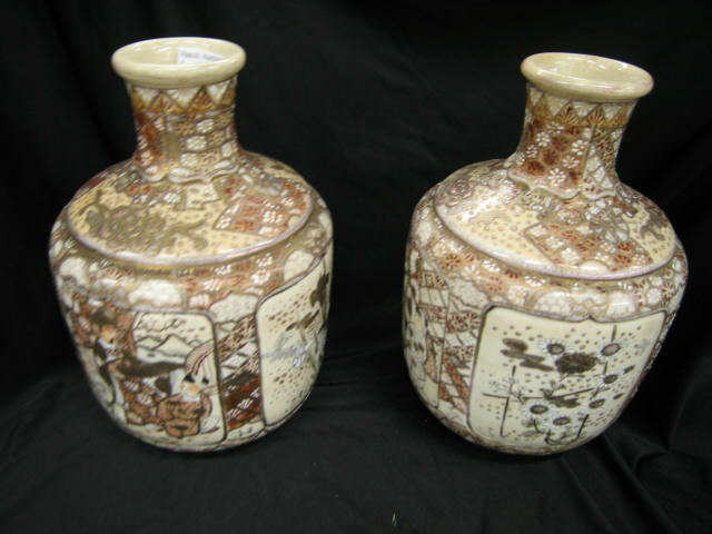 Appraisal: Pair of Japanese Satsuma Pottery Vases circa