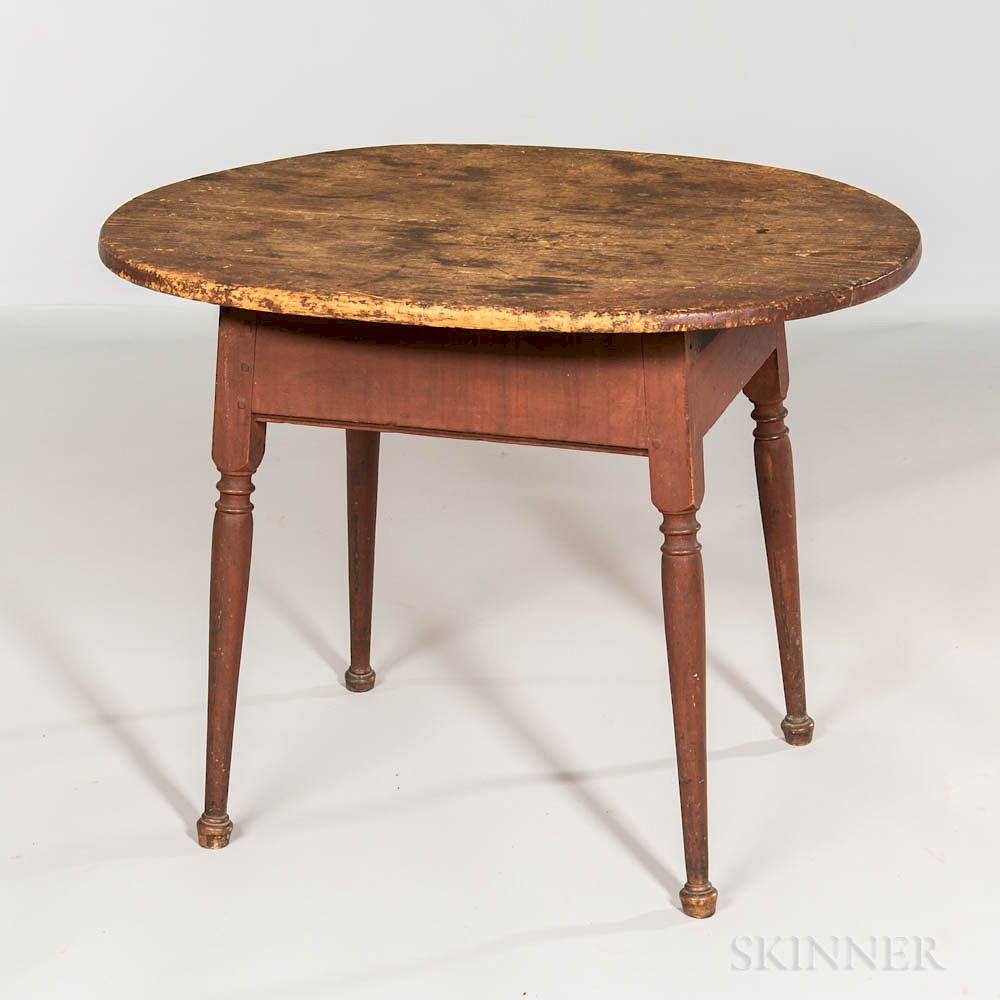 Appraisal: Red-painted Oval-top Tavern Table Red-painted Oval-top Tavern Table New England