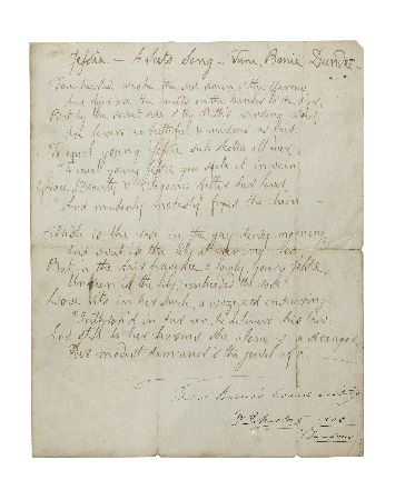 Appraisal: Burns Robert Autograph manuscript poem Jessie - A Scots Song