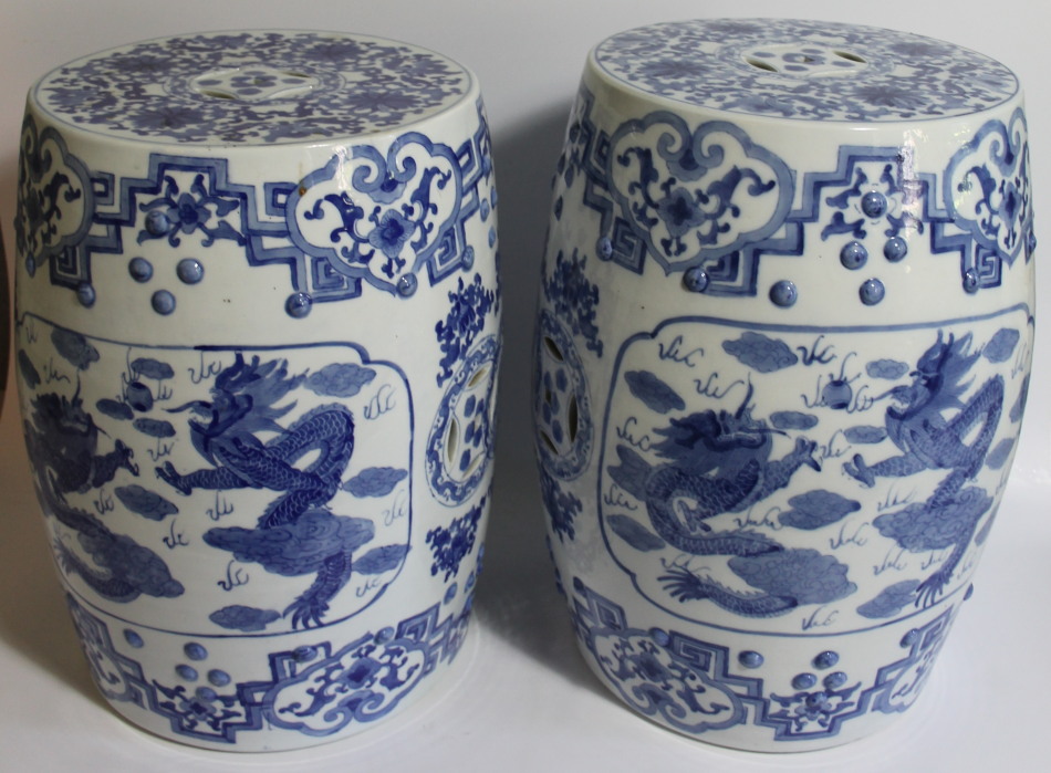 Appraisal: A pair of Chinese blue and white porcelain garden seats