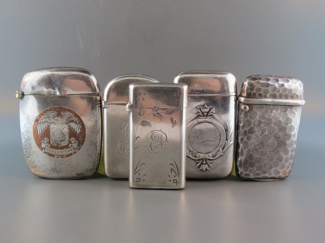 Appraisal: Sterling Silver Match Safes includes Hotel Utah handhammerd Albert Cole