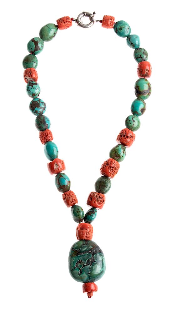 Appraisal: Antique coral and turquoise necklace Antique coral and turquoise necklace