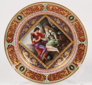 Appraisal: FINELY ENAMELED ROYAL VIENNA CABINET PLATE WITH MULTI-COLORED GOLD ENCRUSTED