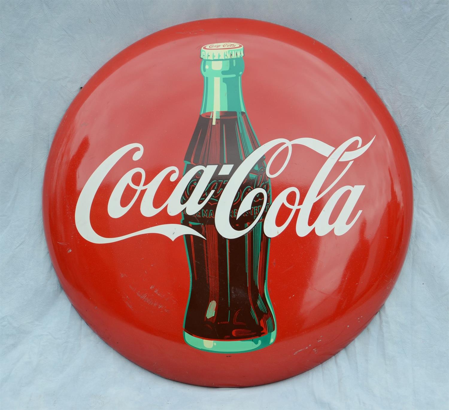 Appraisal: Vintage Coca-Cola Button Sign Lithograph on Steel diameter