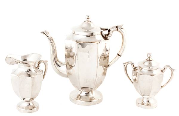 Appraisal: A Mexican sterling three piece coffee set Comprising Coffee pot