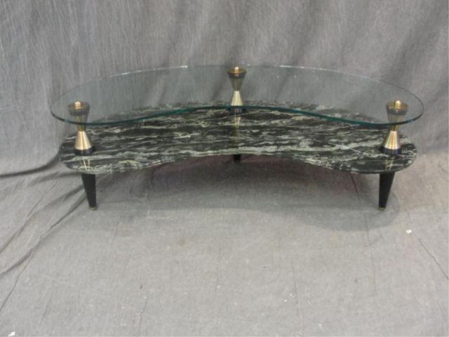 Appraisal: Glass Kidney Shaped Midcentury Coffee Table Bottom glass is reverse