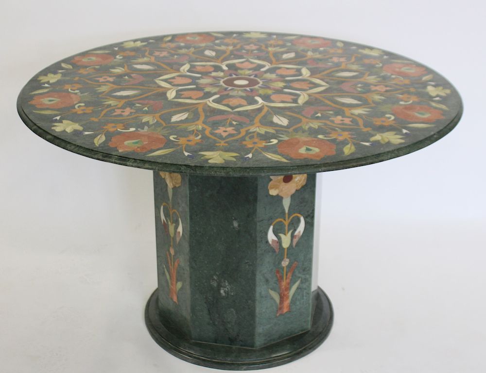 Appraisal: Vintage and Fine Quality Parquetry Inlaid Marble Pedestal Table From