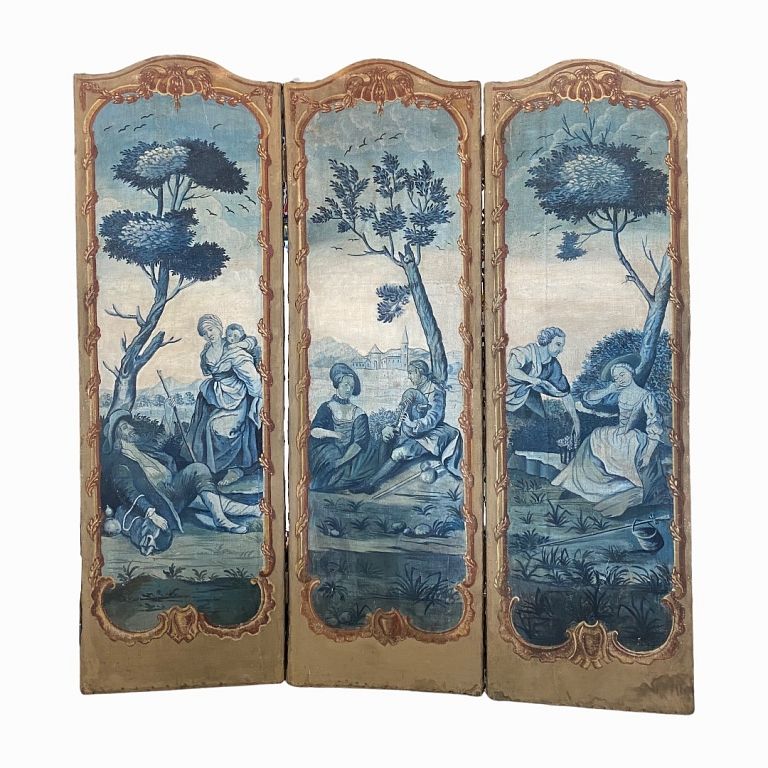 Appraisal: th Century Rococo Painted Canvas -Panel Screen th Century Rococo