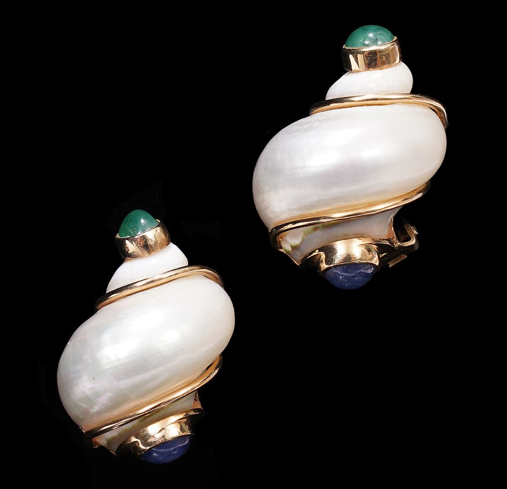 Appraisal: Seaman Schepps K YG Shell Earrings Seaman Schepp shell earrings