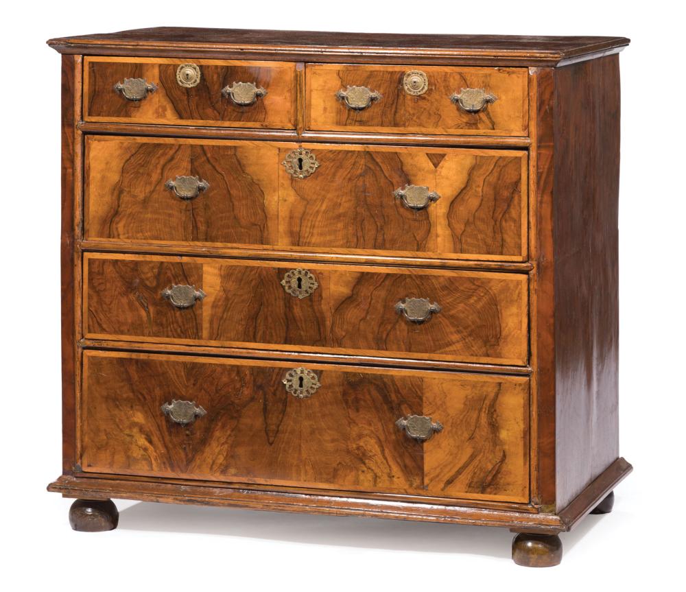 Appraisal: Georgian Oyster Veneer and Banded Burled Walnut Chest of Drawers