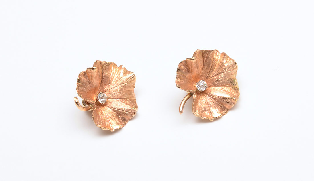 Appraisal: K LEAF FORM OLD MINE CUT DIAMOND EARRINGS K yellow