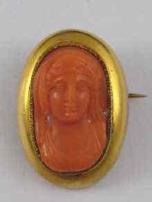 Appraisal: A th Century carved coral cameo set in yellow metal