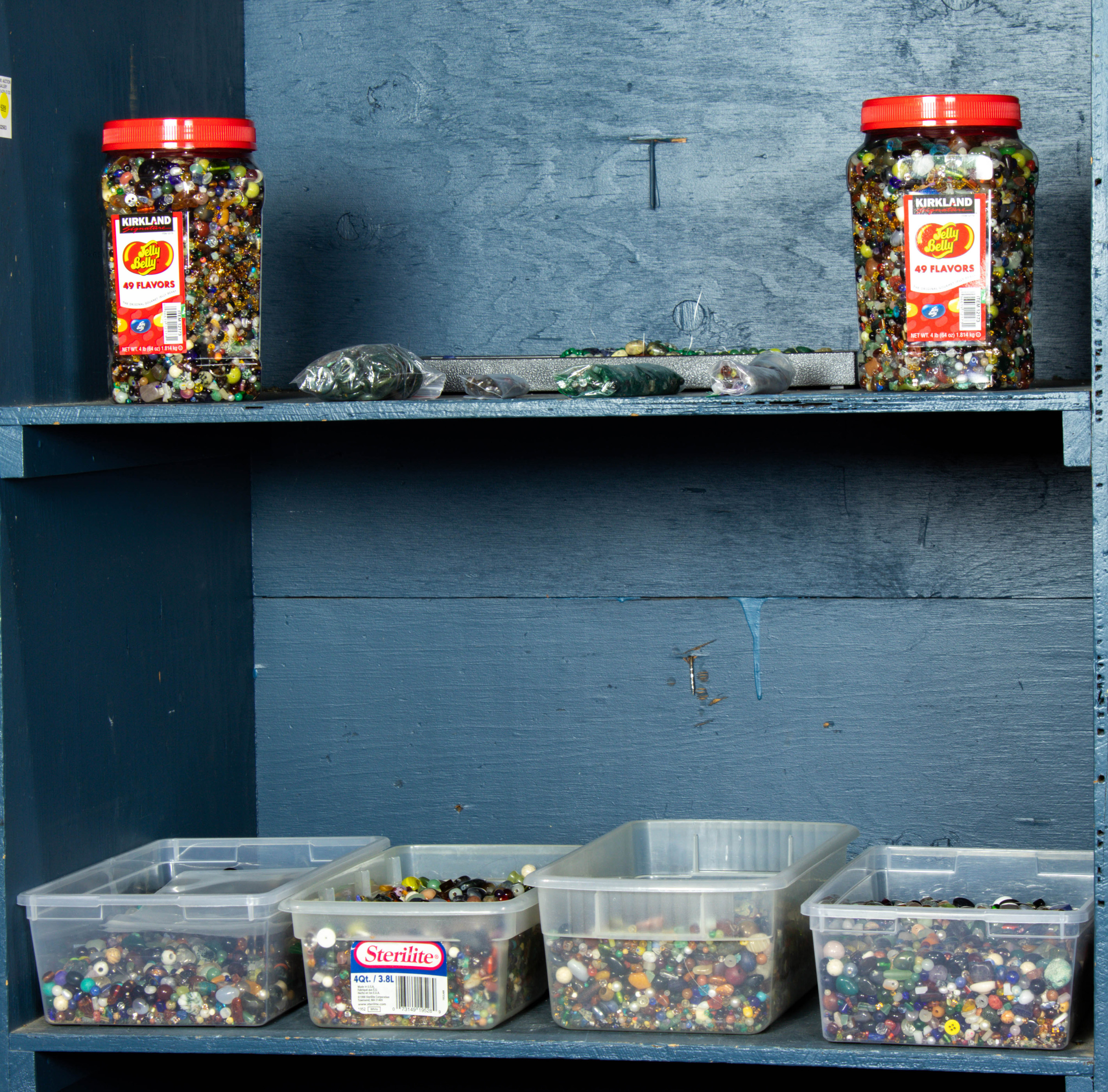 Appraisal: TWO BINS OF ASSOCIATED JEWELRY BEADS MOSTLY GLASS SEMI PRECIOUS