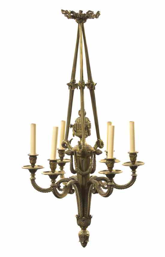 Appraisal: A Louis XVI Style Dore Bronze Six-Light Chandelier the central