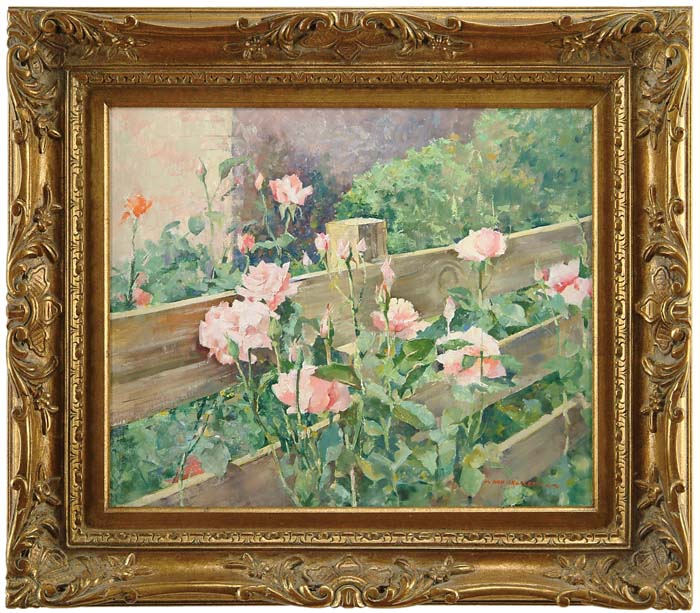 Appraisal: NAN GREACEN American - ROSES ALONG THE FENCE Oil on