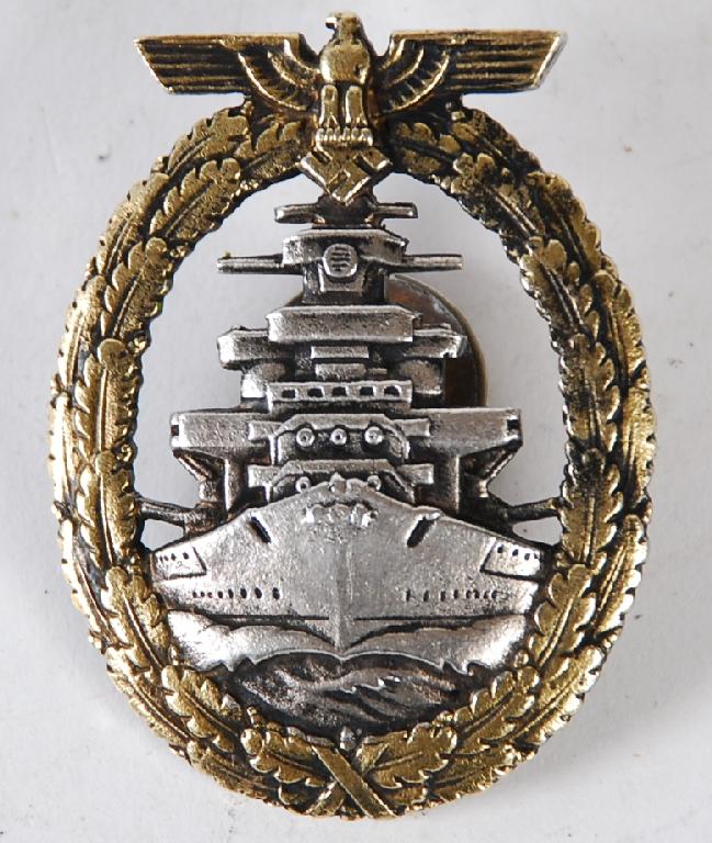 Appraisal: THIRD REICH HIGH SEAS FLEET BADGE rare silver private purchase