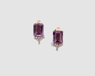 Appraisal: K Yellow Gold Platinum Amethyst and Diamond Earclips K Yellow