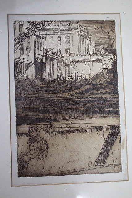 Appraisal: FRANK BRANGWYN TH CENTURY SCHOOLFishmongers Hall etching unsigned and old