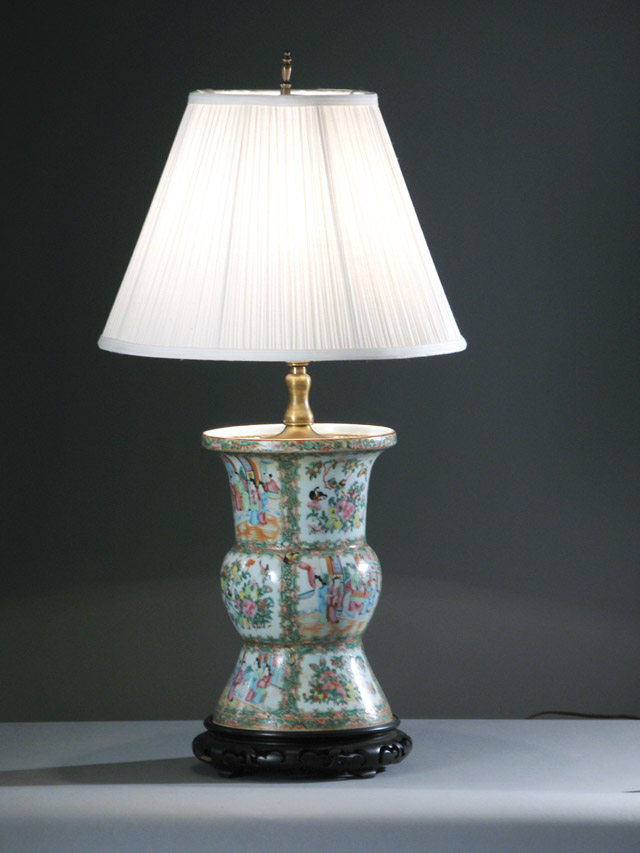 Appraisal: ROSE MANDARIN PORCELAIN TABLE LAMP the flared base hand painted