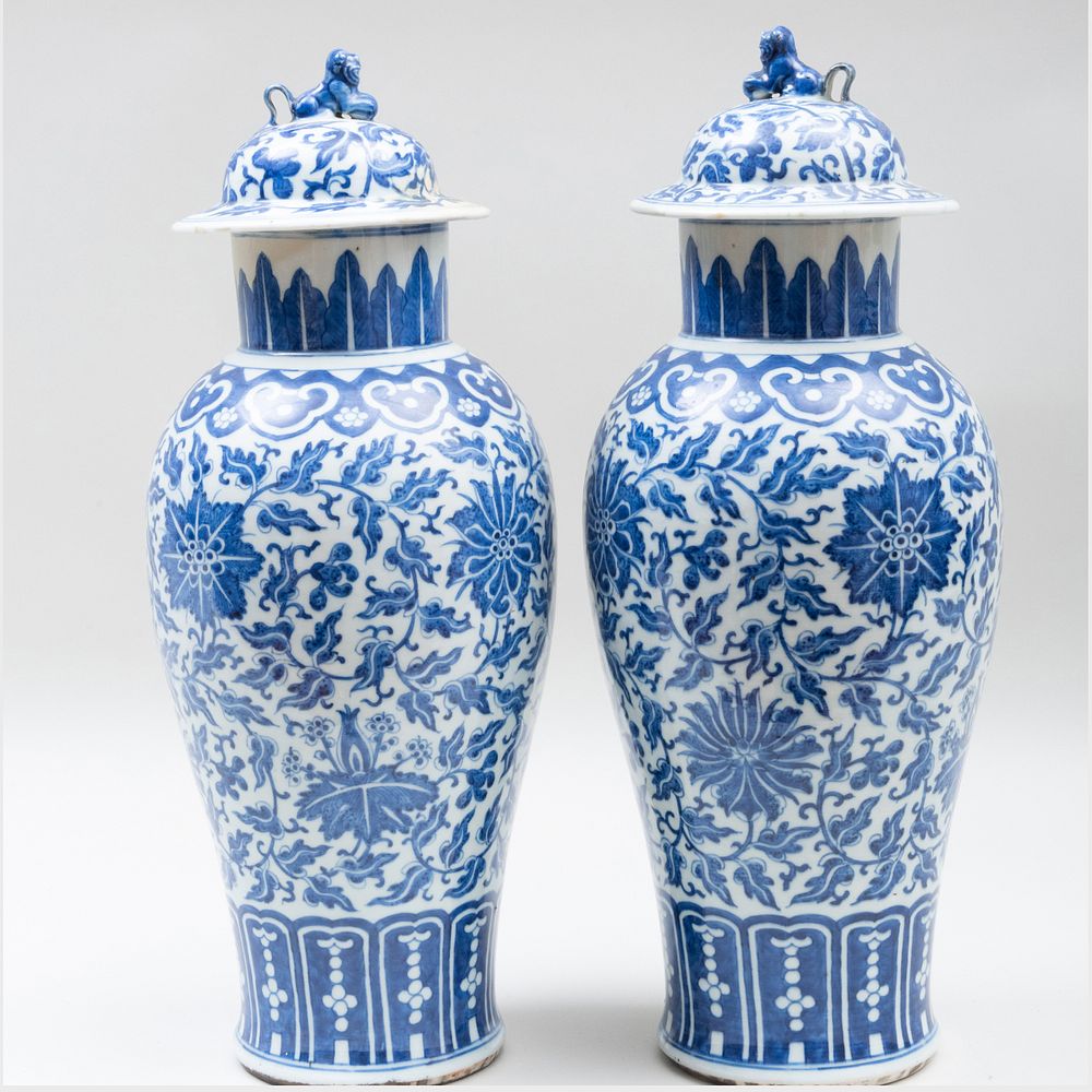 Appraisal: Pair of Chinese Export Blue and White Porcelain Vases and