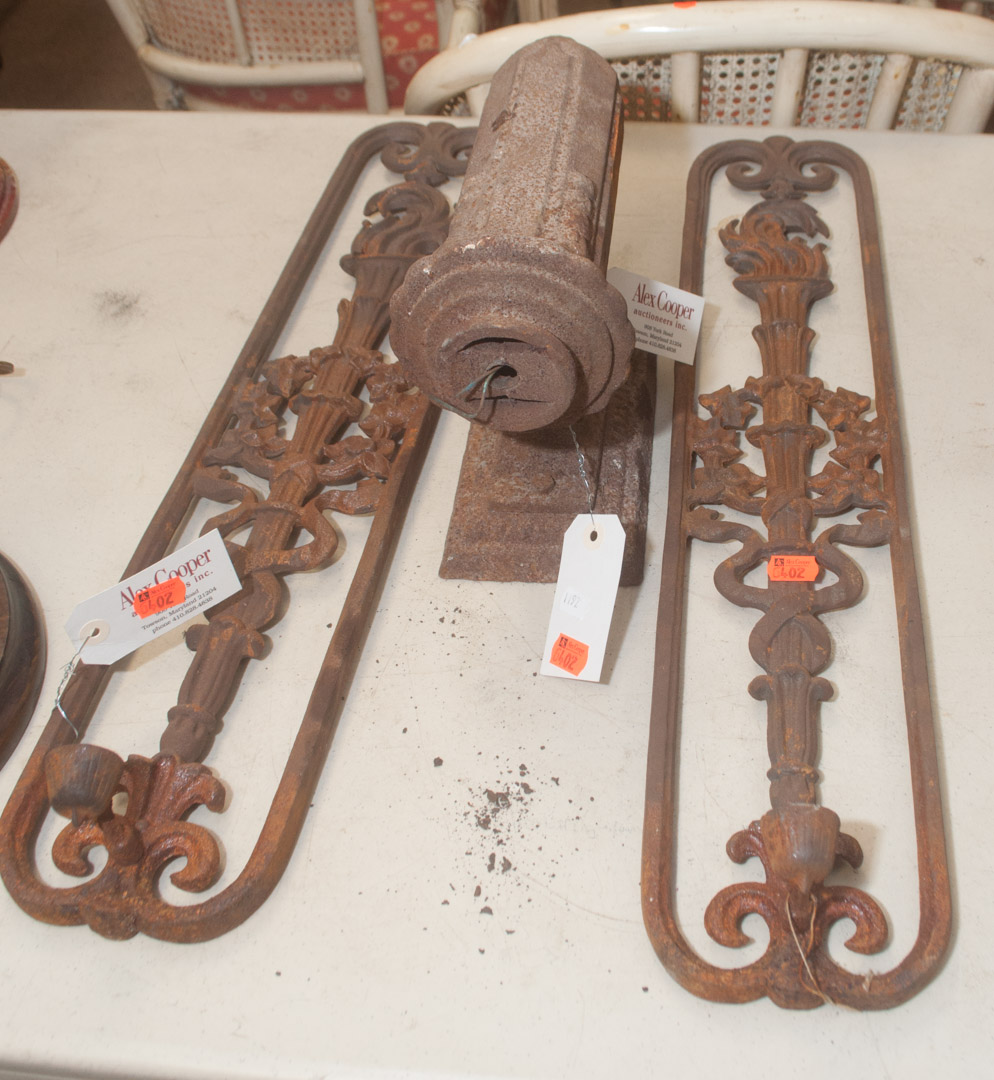 Appraisal: Two cast iron sconces and a cast iron porch light