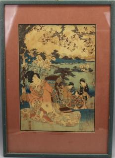 Appraisal: Antique Japanese Woodblock Kunisada Antique Japanese Woodblock Kunisada Signed in