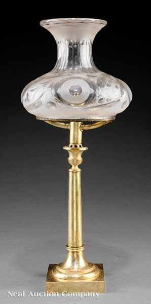 Appraisal: An American Gilt Lacquered Brass and Bronze Miniature Sinumbra Lamp