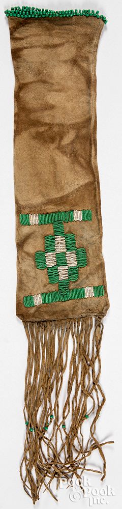 Appraisal: Native American Indian beaded buckskin pipe bag Native American Indian