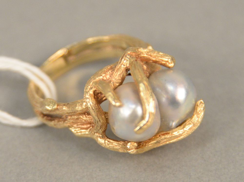 Appraisal: K gold ring set with two pearls size total weight