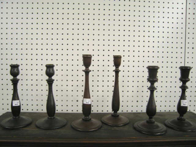 Appraisal: Pair of Carved Mahogany Candlesticks various sizes