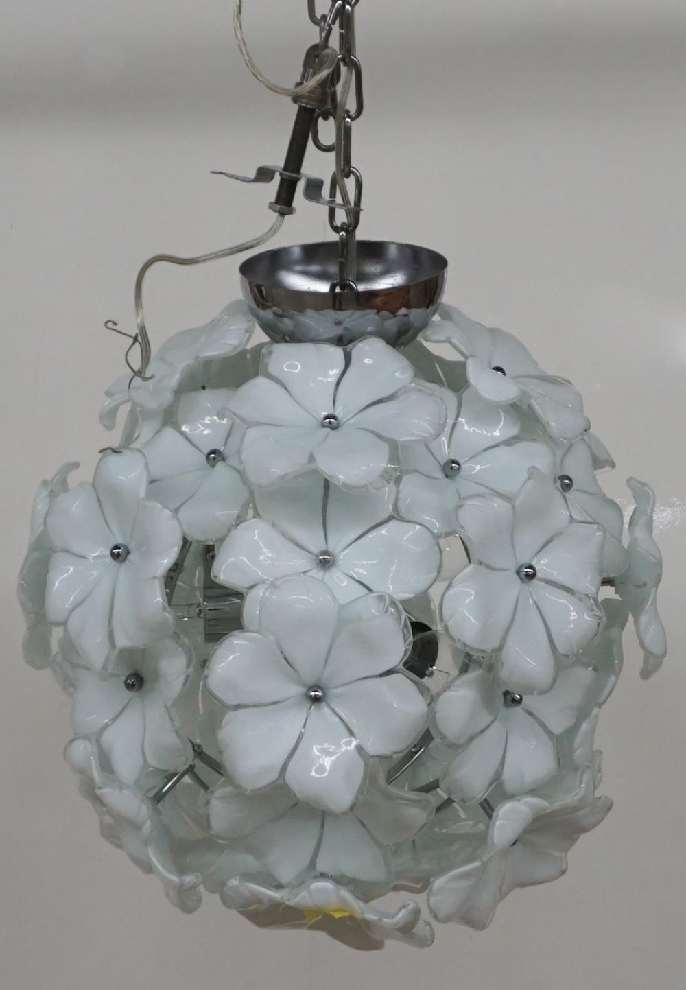 Appraisal: MURANO WHITE LOTUS FLOWER-FORM GLASS CHANDELIER D IN CM Murano