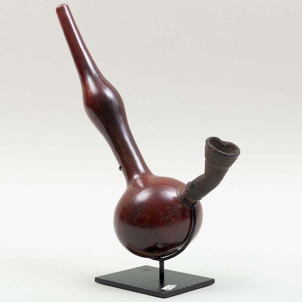 Appraisal: West African Gourd-Form Pipe Now raised on a stand Object