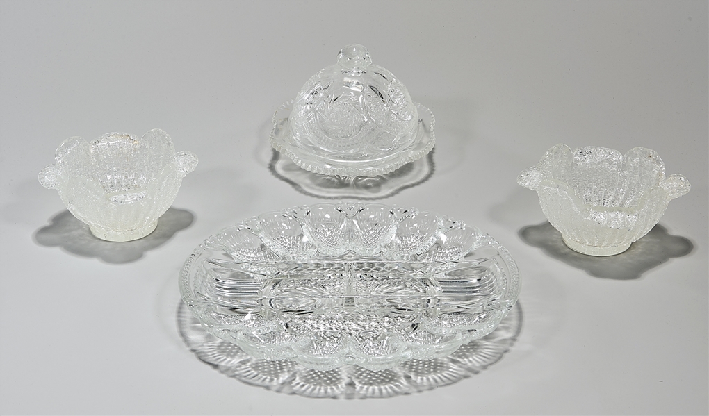 Appraisal: Group of four cut crystal decorative items including two evergted