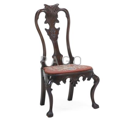 Appraisal: PORTUGESE ROCOCO STYLE SIDE CHAIR Mahogany frame needlepoint upholstered seat