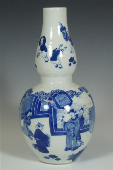 Appraisal: A th century Chinese double gourd blue painted vase In