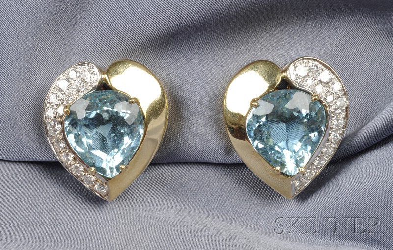 Appraisal: Aquamarine and Diamond Earclips Jewels by Angelo LLC each designed