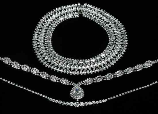 Appraisal: THREE PIECES RHINESTONE COSTUME JEWELRY Wide rhinestone flexible link collar