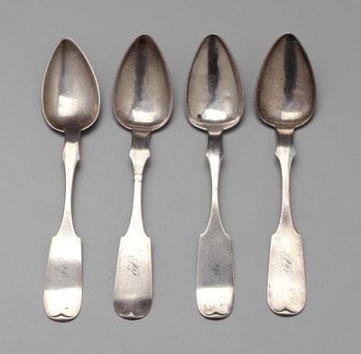 Appraisal: Four Tennessee coin silver spoons rounded upturned tipt fiddle handles