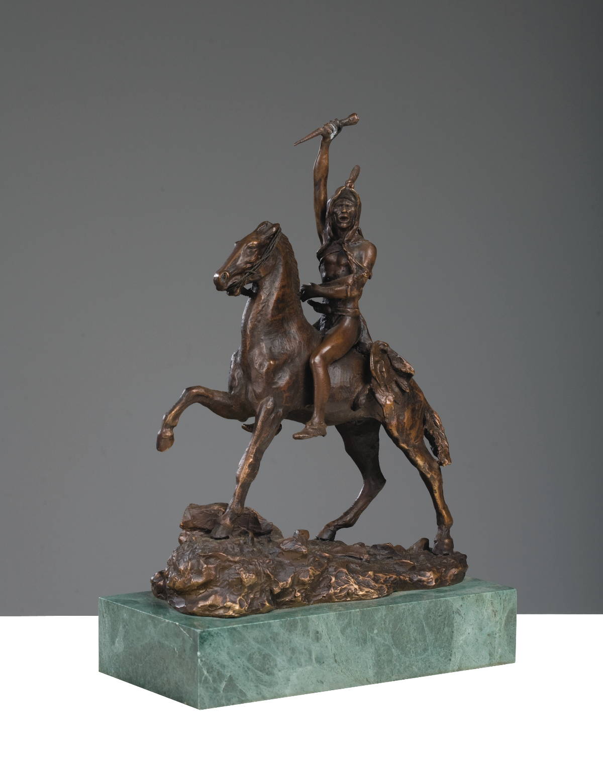 Appraisal: SMALL BRONZE FIGURE OF AN INDIAN ON HORSEBACK quot THE