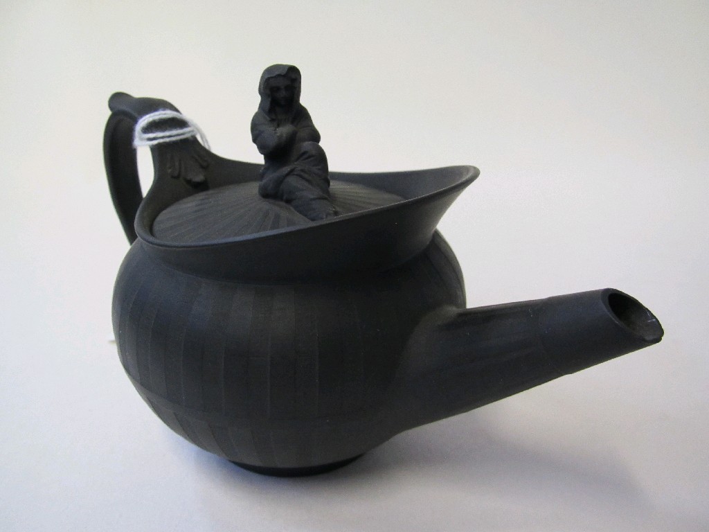 Appraisal: Wedgwood black basalt teapot the body engine turned with vertical