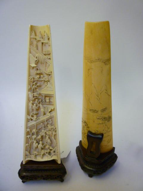 Appraisal: A PAIR OF CHINESE IVORY HALF TUSK PANELS late th