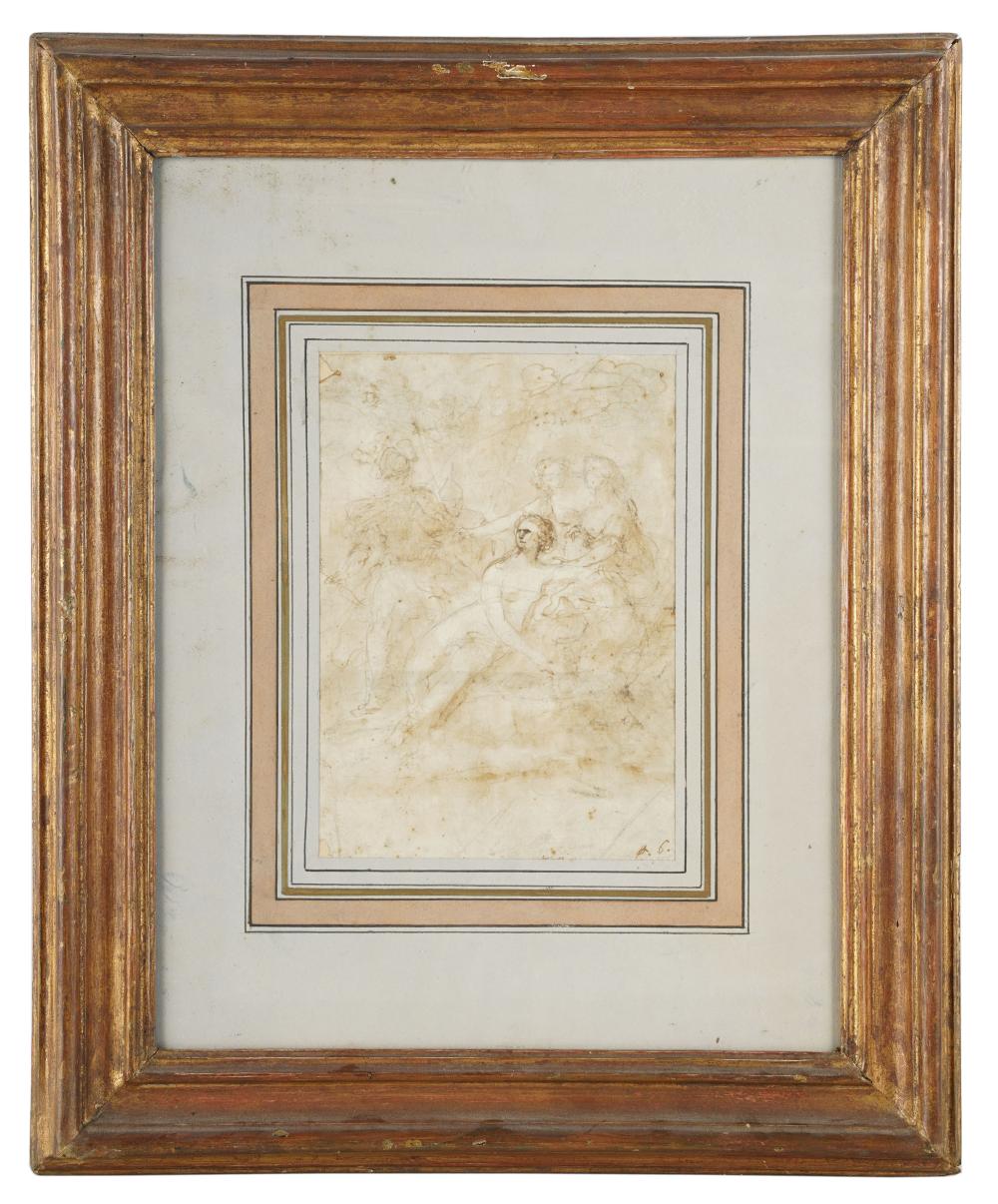 Appraisal: FIGURAL GROUP SCENEItalian Old Master's School watercolor on paper initialed