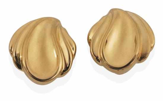 Appraisal: A PAIR OF EARRINGS BY TIFFANY CO The abstract shell