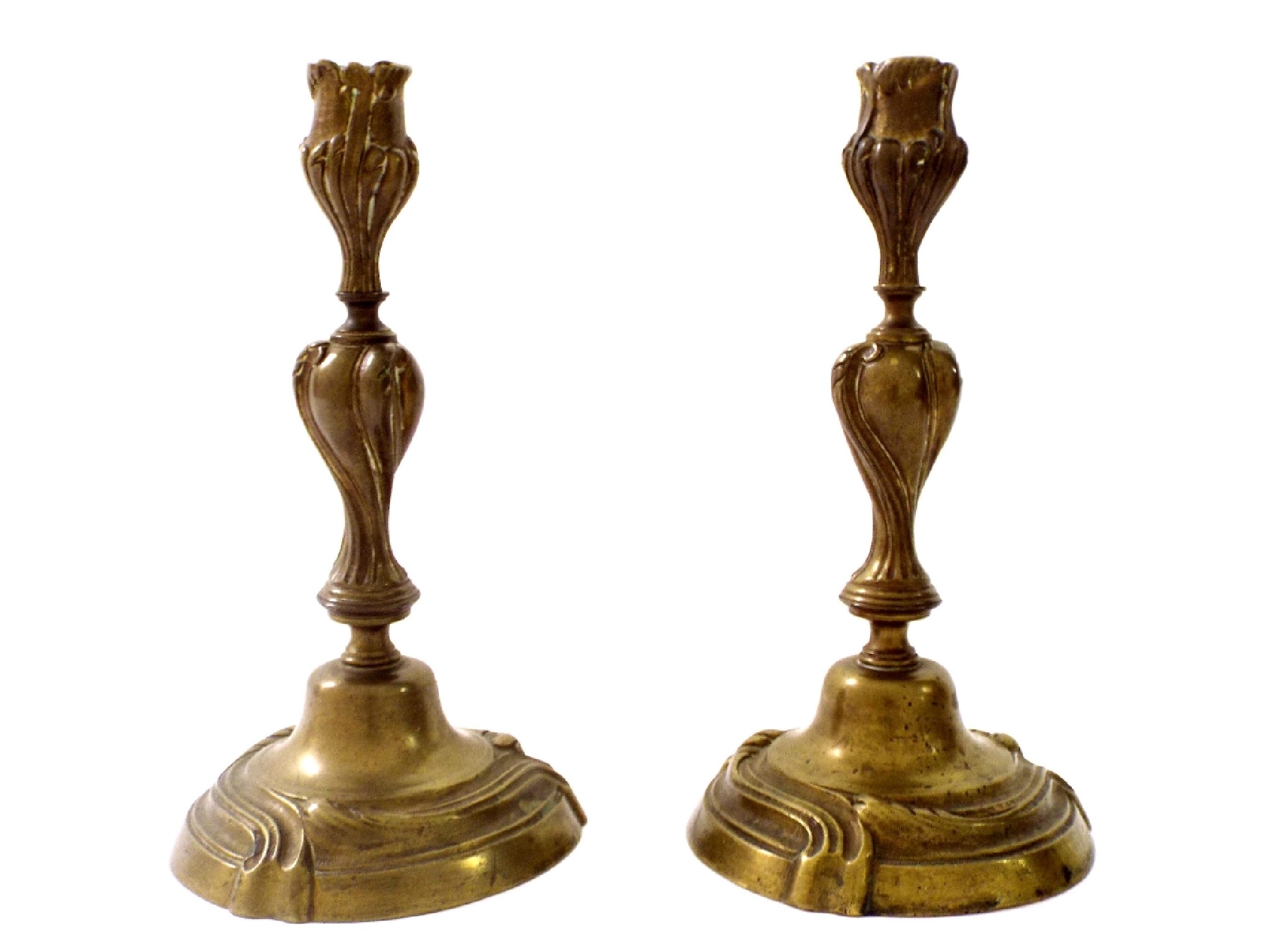 Appraisal: Pair of French cast bronze baluster candlesticks high