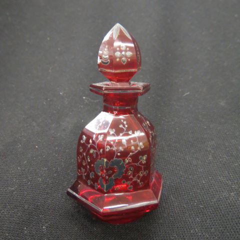 Appraisal: Bohemian Ruby Glass Perfumewith silver decoration hexagon cut th century