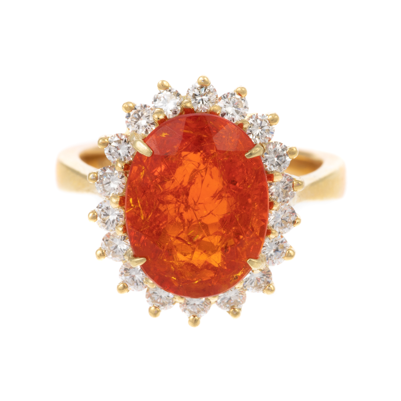 Appraisal: A CT FIRE OPAL DIAMOND HALO RING IN K K