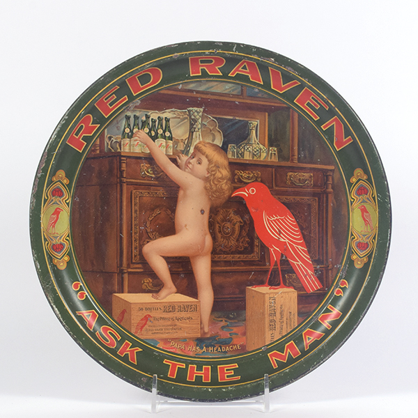 Appraisal: Red Raven Ask The Man Pre-Prohibition Serving TrayReference n aBrewery