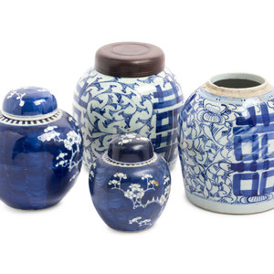 Appraisal: A Group of Four Chinese Blue and White Glazed Ginger