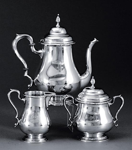 Appraisal: Three piece sterling tea service by International classical form with