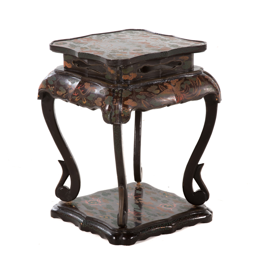 Appraisal: Chinese painted lacquer plant stand circa s with dragon and